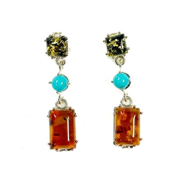 Multi Color Amber With Turquoise Earrings
