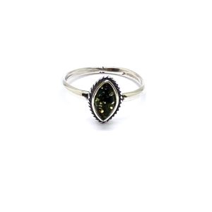 Green Amber Sterling Silver Ring