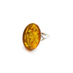 Cognac Amber Sterling Silver Ring
