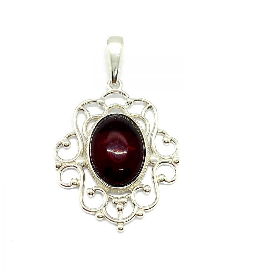 Cherry Amber Sterling Silver Pendant