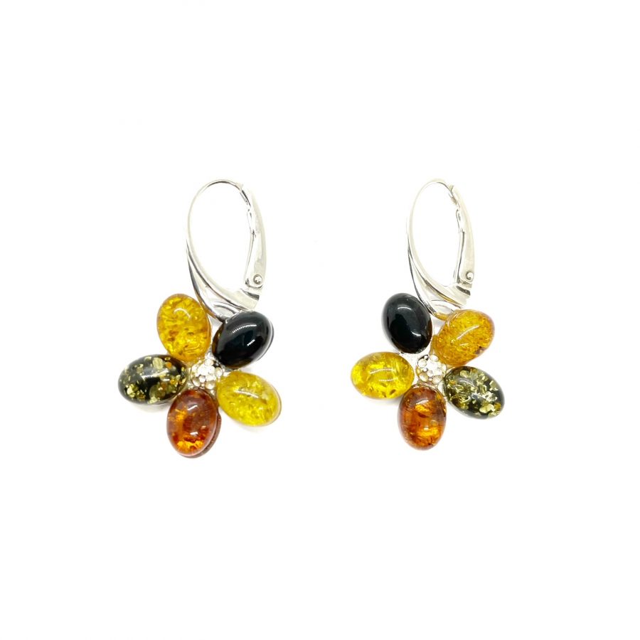 Multi Color Amber Flower Dangle Earrings