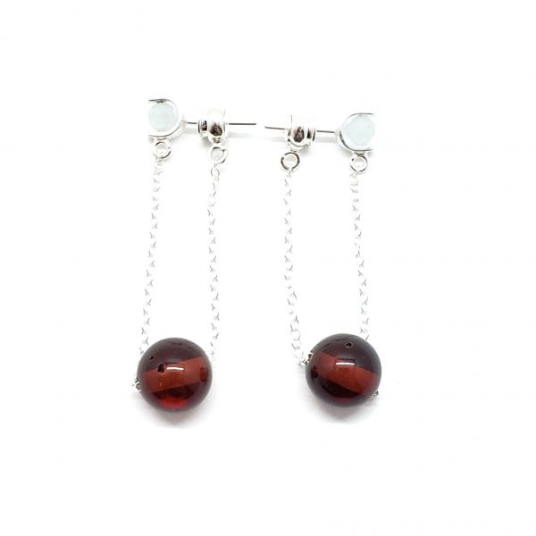 Cherry Amber/Moonstone Post Dangle Earrings
