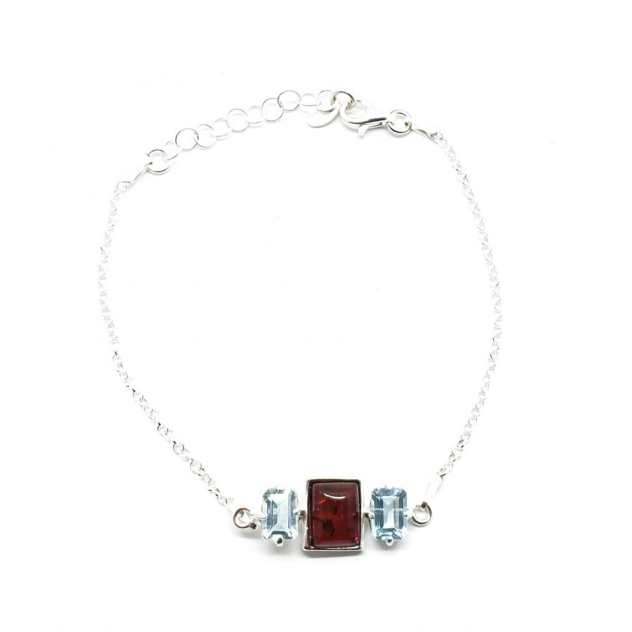 Cherry Amber/Blue Topaz Chain Bracelet