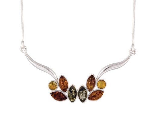 Multi-Color Amber Sterling Silver Necklace