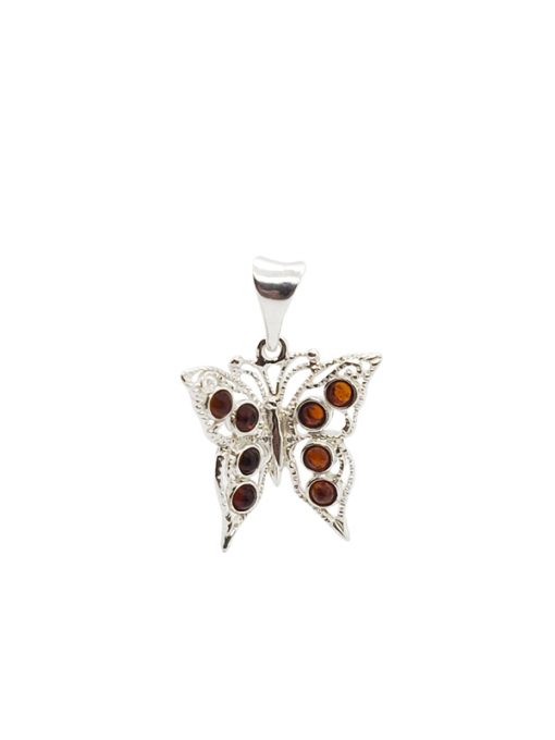 Cognac Amber Sterling Silver Butterfly Pendant