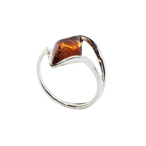 Cognac Amber Sterling Silver Adjustable Ring