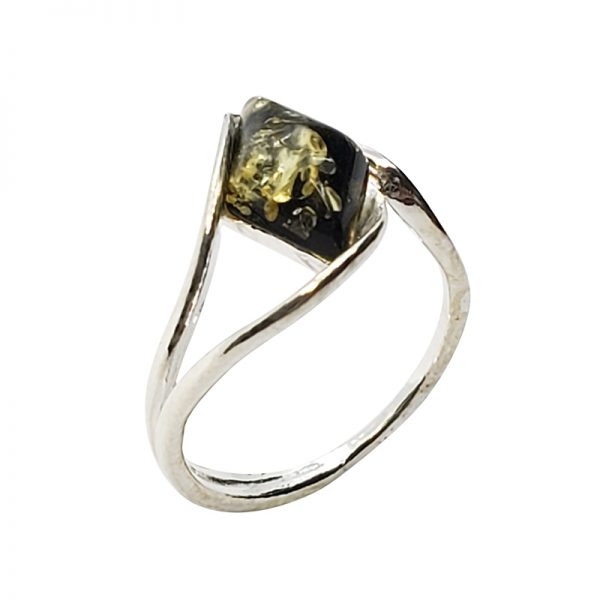 Green  Amber Sterling Silver Ring