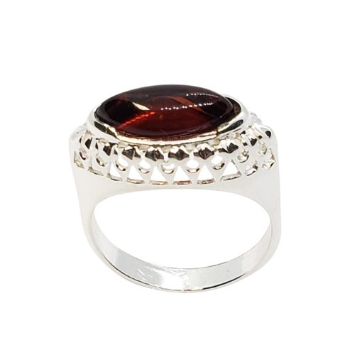 Cherry Amber Sterling Silver Ring