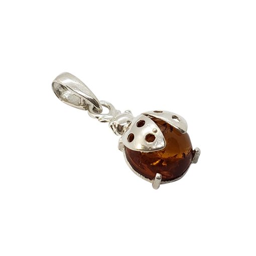 Cognac Amber Sterling Silver Ladybug Pendant