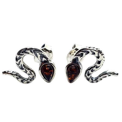 Baltic Amber Sterling Silver "Snake" Earrings. Amber Jewelry