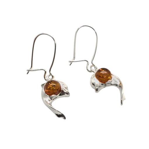 Baltic Amber Sterling Silver Dolphin Earrings. Amber Jewelry