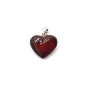 Cherry Amber Heart Design Silver Pendant
