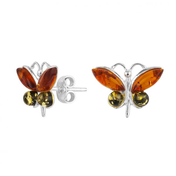 Baltic Amber Sterling Silver Butterfly Earrings. Amber Jewelry
