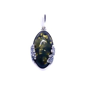 Green Amber Steing Silver Pendant