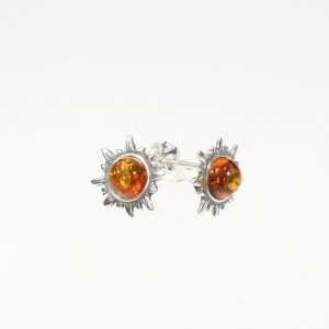 Baltic Amber Sterling Silver "Sun" Earrings. Amber Jewelry