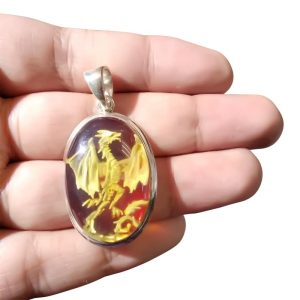 Cameo Dragonfly Amber Pendant